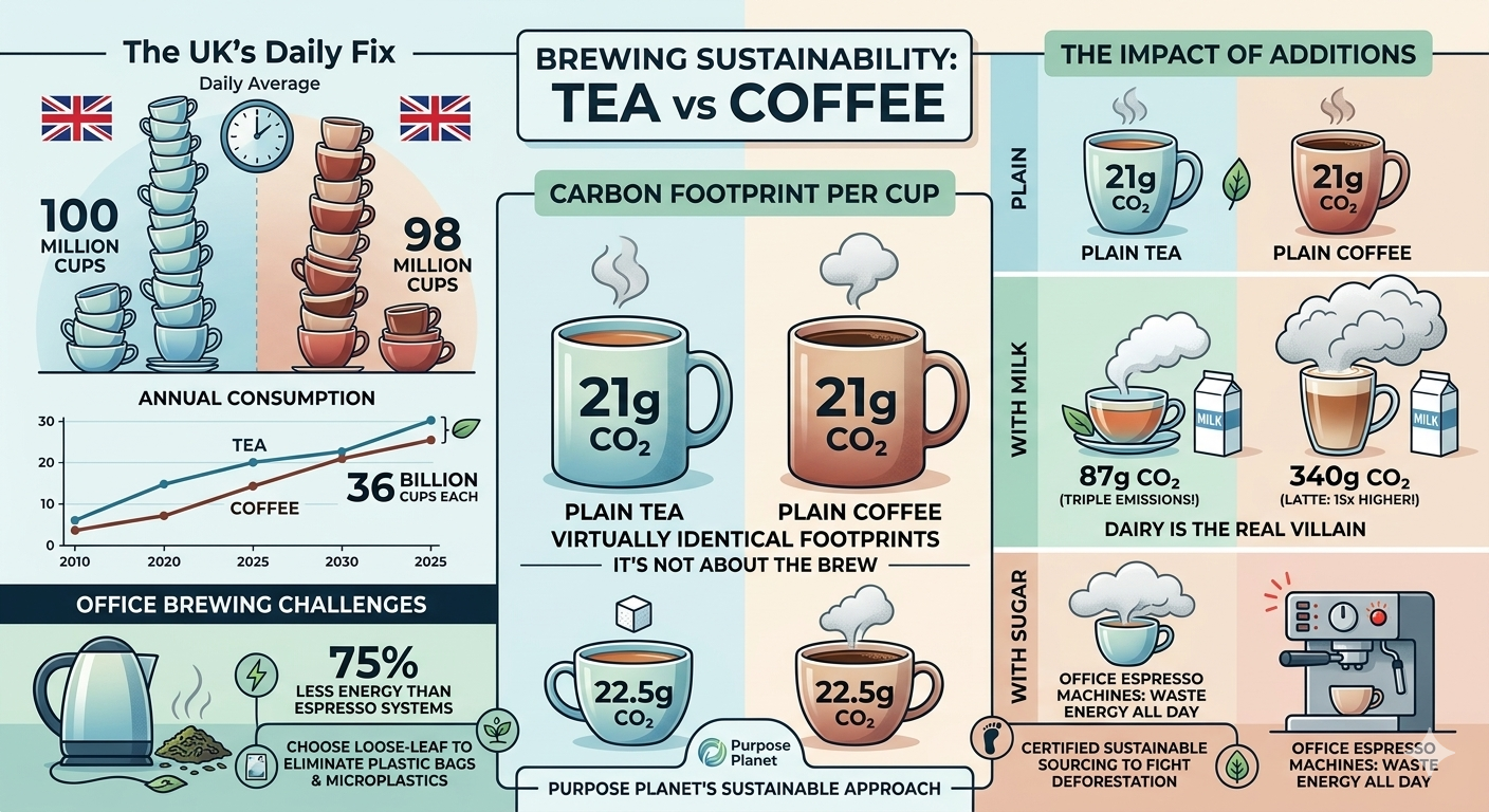 Tea vs Coffee Carbon Footprint Comparison Infographic